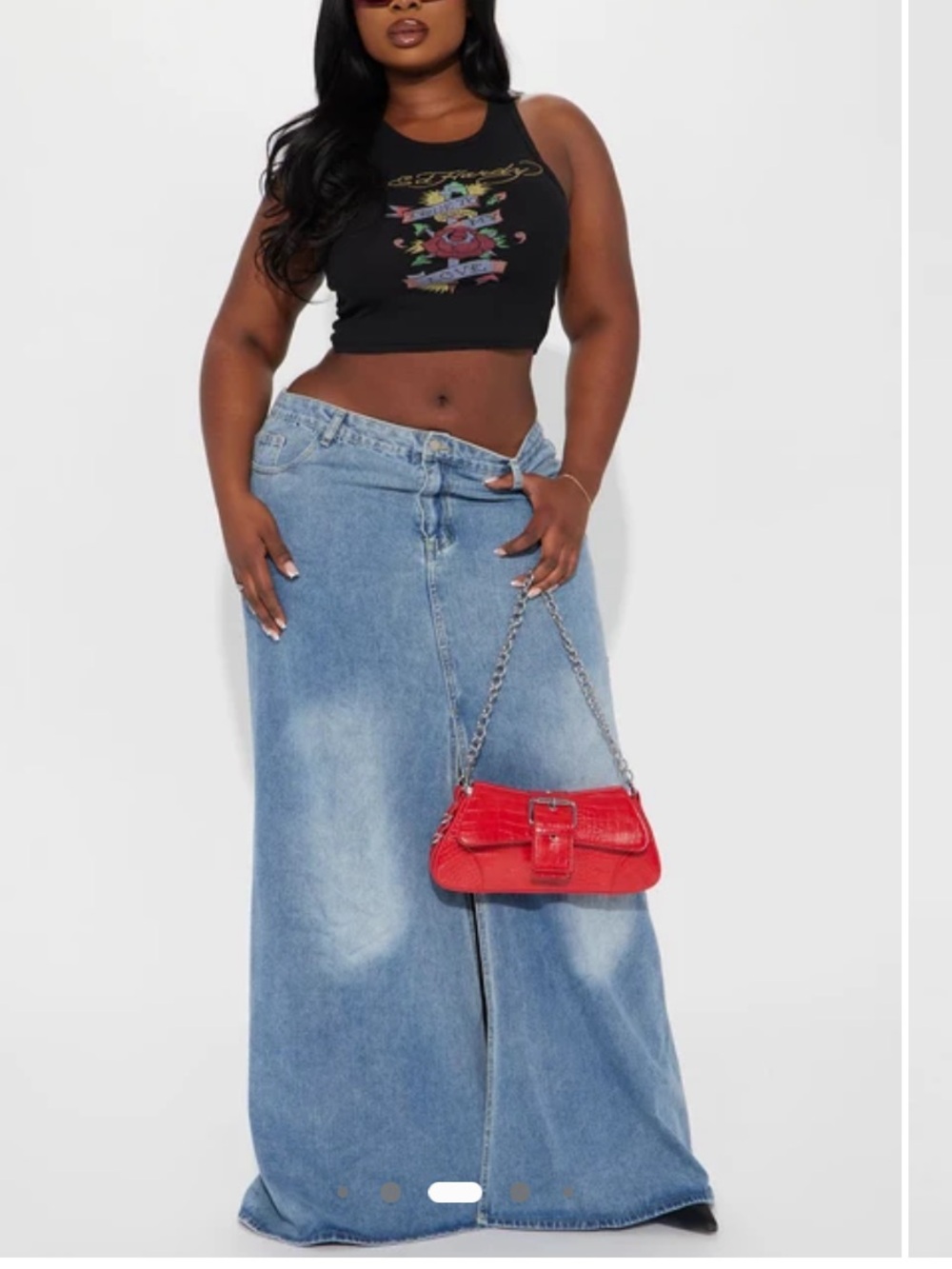 Fashion Nova Walk All Over You Denim Maxi Skirt Long Front Slit M view ruler pic
